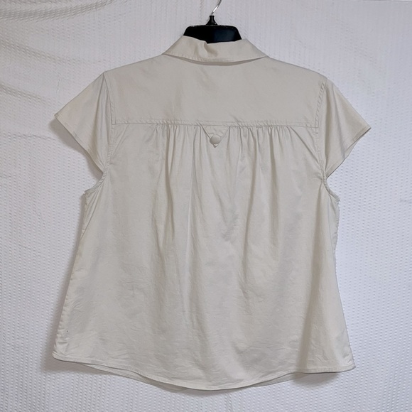 Christopher & Banks Short Sleeve Cap Sleeve Large Button Beige Top Shirt - Large - Picture 3 of 10